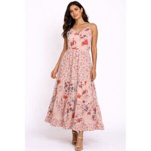 AS U WISH‎ peach BoHo Floral Button-Front Midi Dress 🌸✨ Adjustable Straps | XS